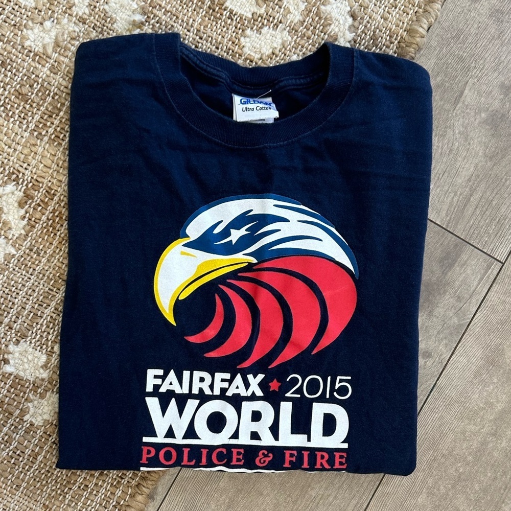 Fairfax Virginia 2015 World Police & Fire Games Graphic Patriotic T-Shirt Sz Med